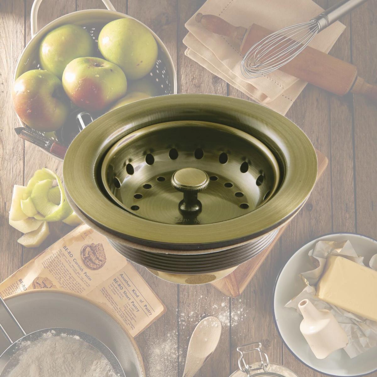 Picture of Kingston Brass K111BAB Tacoma Stainless Steel Kitchen Sink Basket Strainer, Antique Brass
