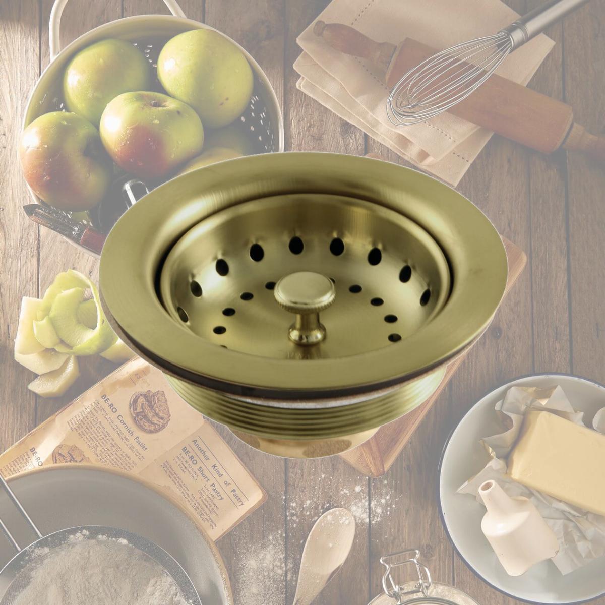 Picture of Kingston Brass K111BBB Tacoma Stainless Steel Kitchen Sink Basket Strainer, Brushed Brass