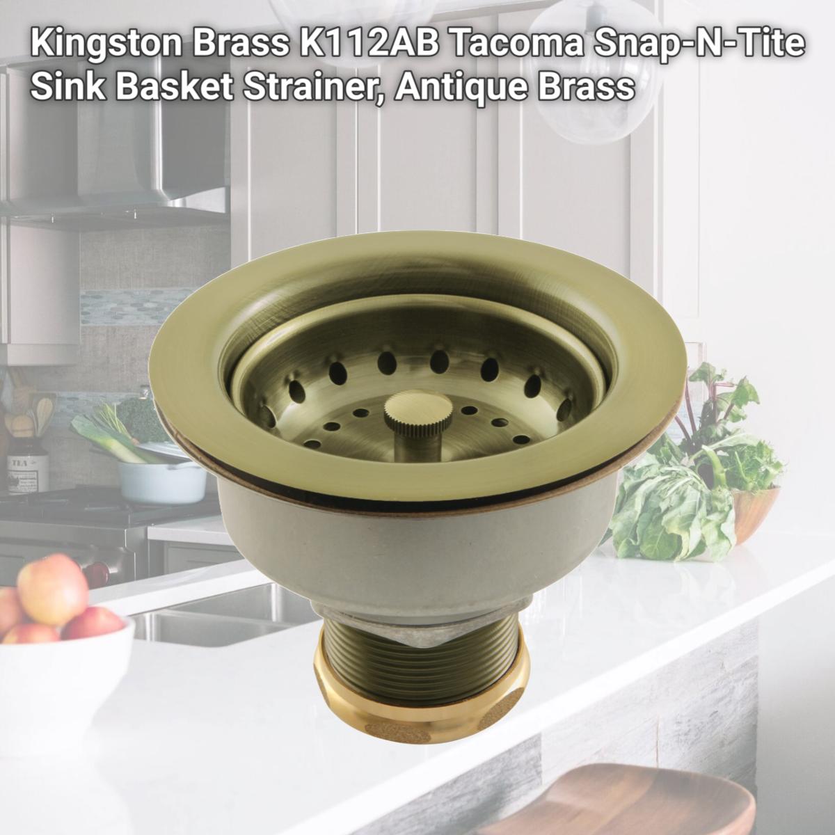 Picture of Kingston Brass K112AB Tacoma Snap-N-Tite Sink Basket Strainer, Antique Brass