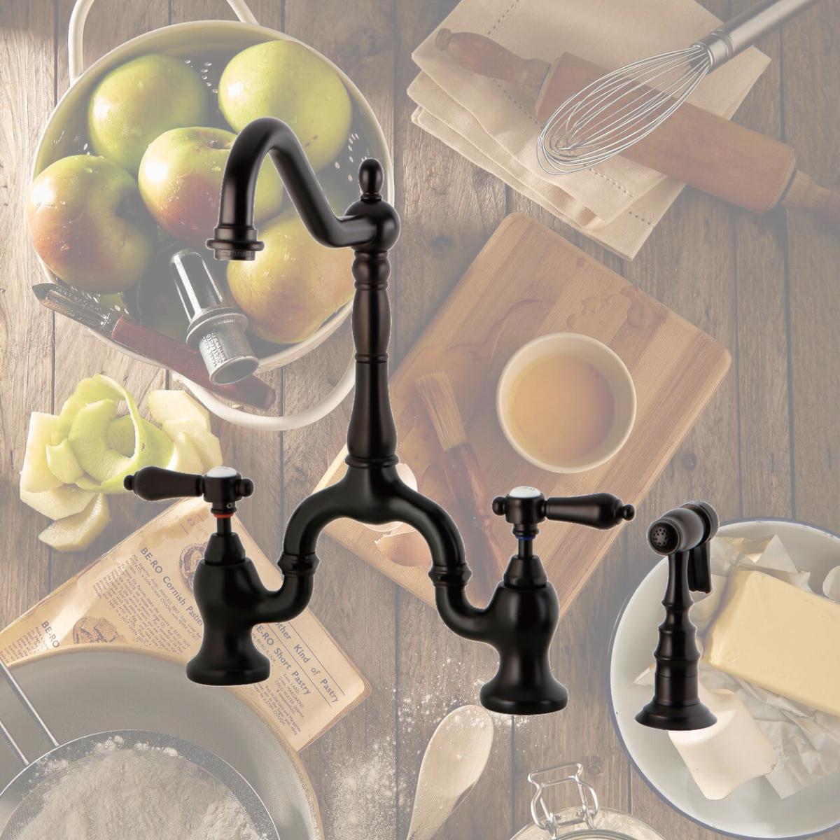 Picture of Kingston Brass KS7755BALBS Heirloom Bridge Kitchen Faucet with Brass Sprayer, Oil Rubbed Bronze