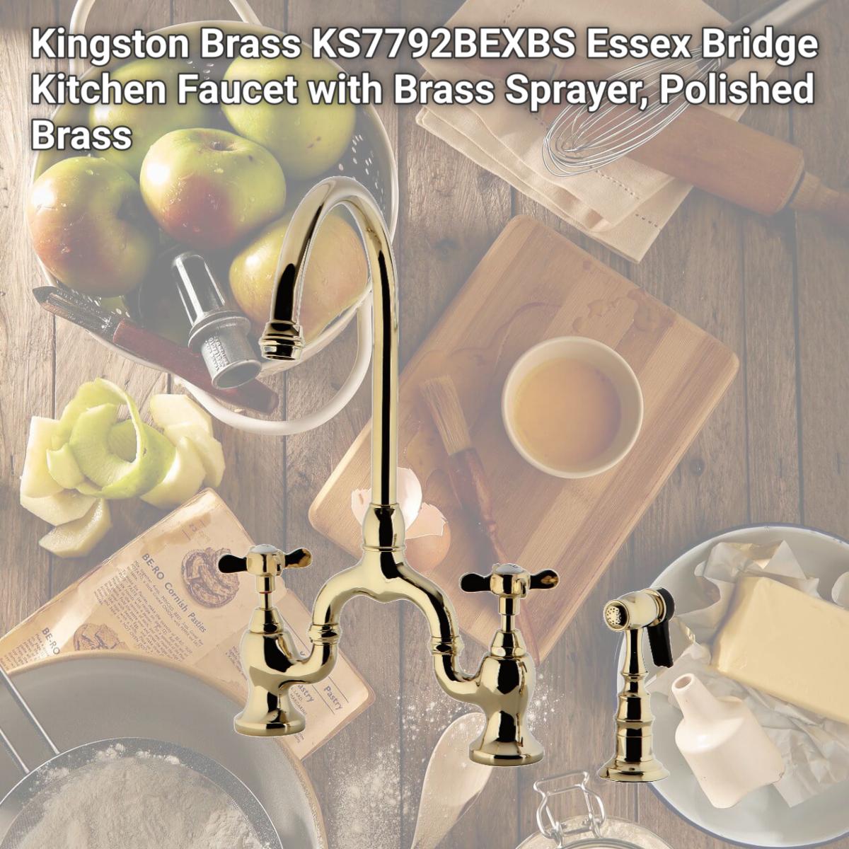 Picture of Kingston Brass KS7792BEXBS Essex Bridge Kitchen Faucet with Brass Sprayer, Polished Brass