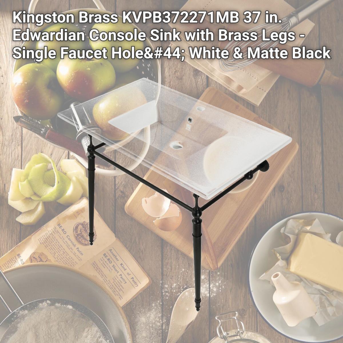 Picture of Kingston Brass KVPB372271MB 37 in. Edwardian Console Sink with Brass Legs - Single Faucet Hole, White & Matte Black