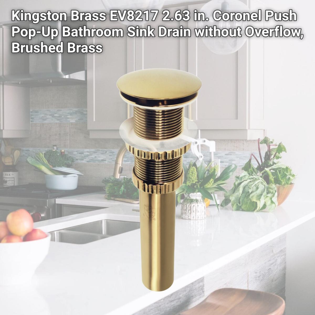 Picture of Kingston Brass EV8217 2.63 in. Coronel Push Pop-Up Bathroom Sink Drain without Overflow, Brushed Brass