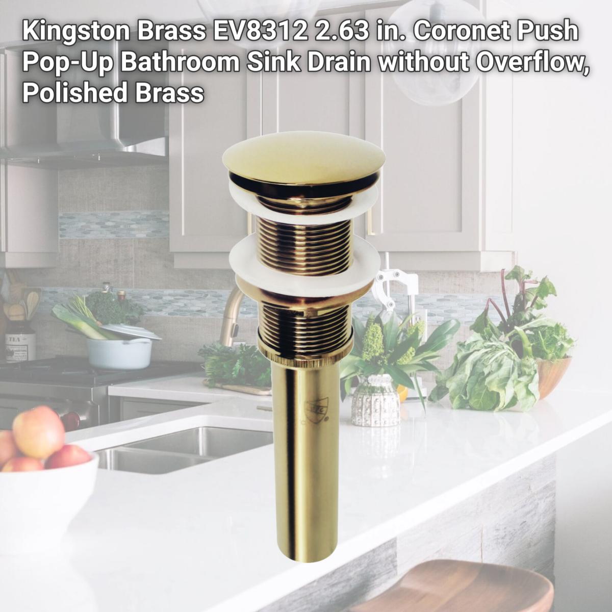 Picture of Kingston Brass EV8312 2.63 in. Coronet Push Pop-Up Bathroom Sink Drain without Overflow, Polished Brass