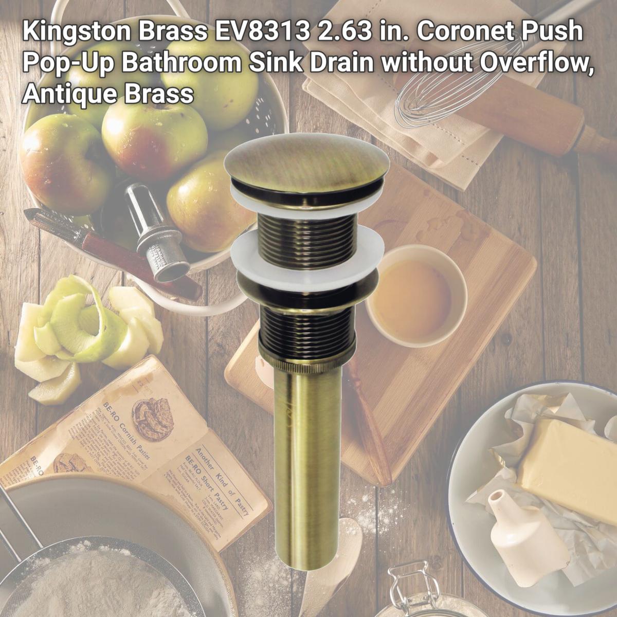 Picture of Kingston Brass EV8313 2.63 in. Coronet Push Pop-Up Bathroom Sink Drain without Overflow, Antique Brass