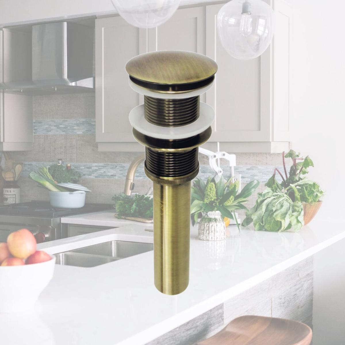 Picture of Kingston Brass EV8313 2.63 in. Coronet Push Pop-Up Bathroom Sink Drain without Overflow, Antique Brass