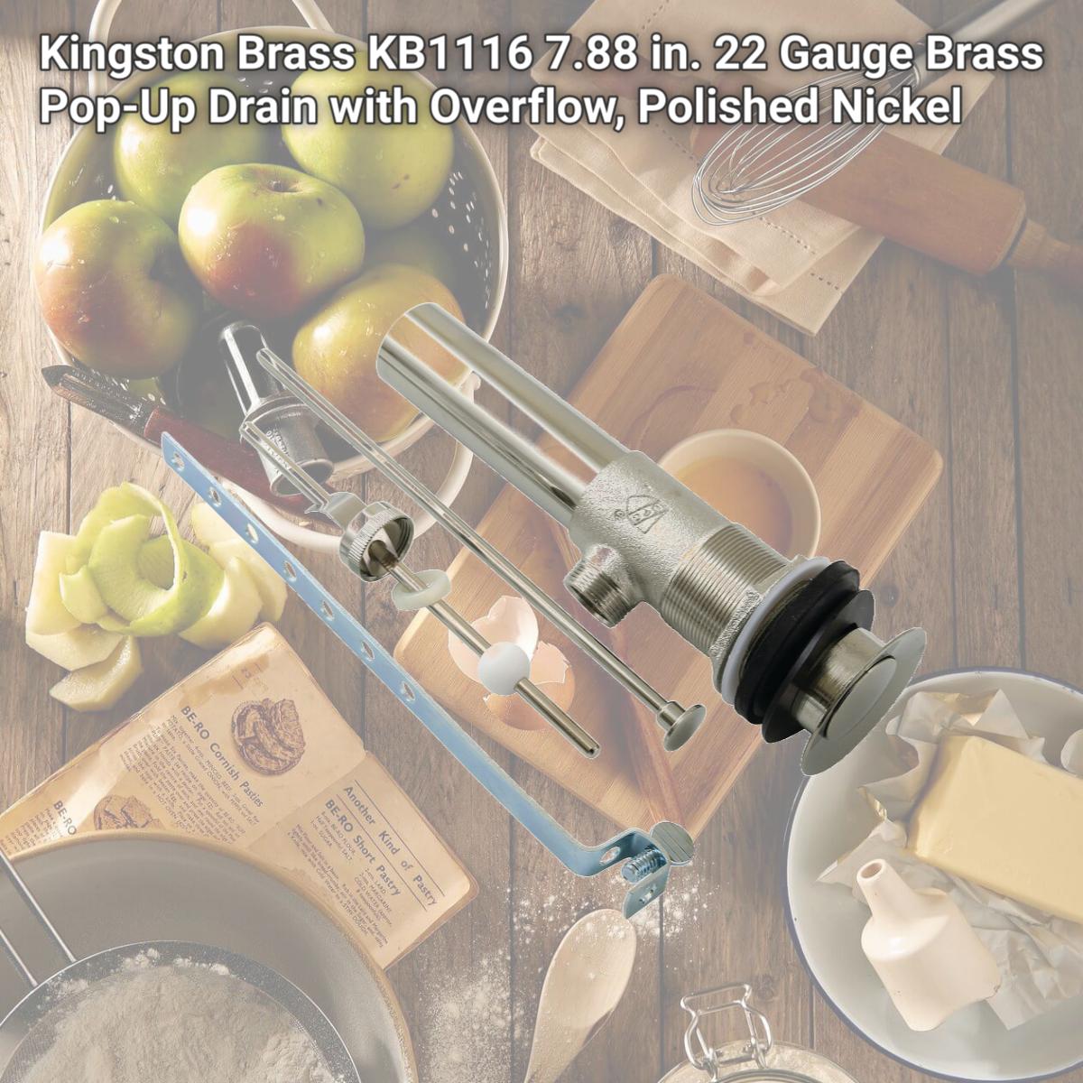 Picture of Kingston Brass KB1116 7.88 in. 22 Gauge Brass Pop-Up Drain with Overflow, Polished Nickel