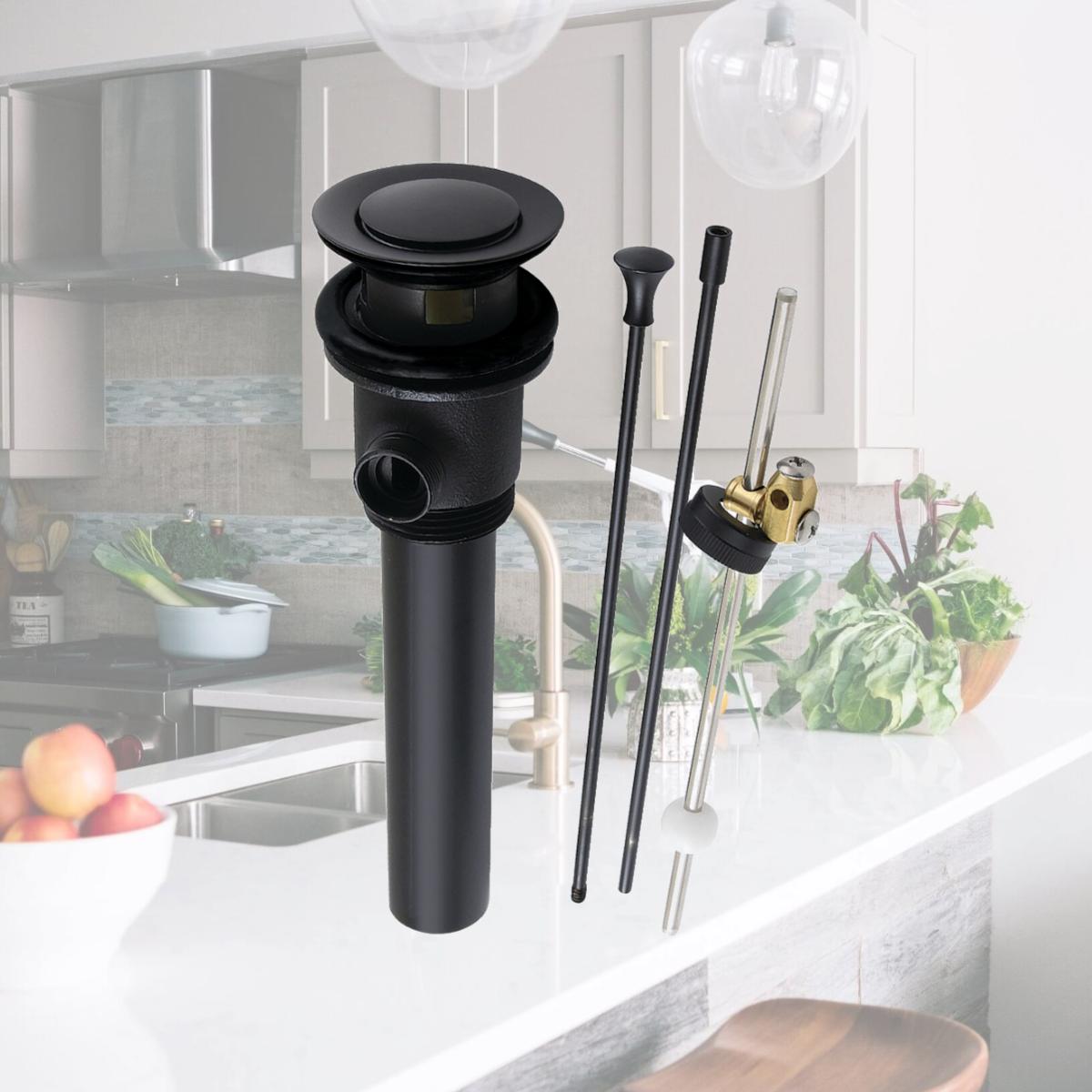 Picture of Kingston Brass KBT2120 16.25 in. 22 Gauge Brass Pop-Up Drain with Overflow & Extra Long Pop-Up Rod, Matte Black