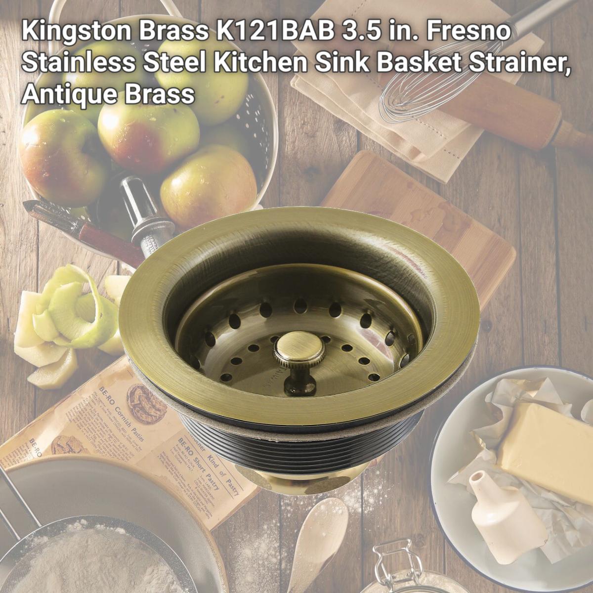 Picture of Kingston Brass K121BAB 3.5 in. Fresno Stainless Steel Kitchen Sink Basket Strainer, Antique Brass