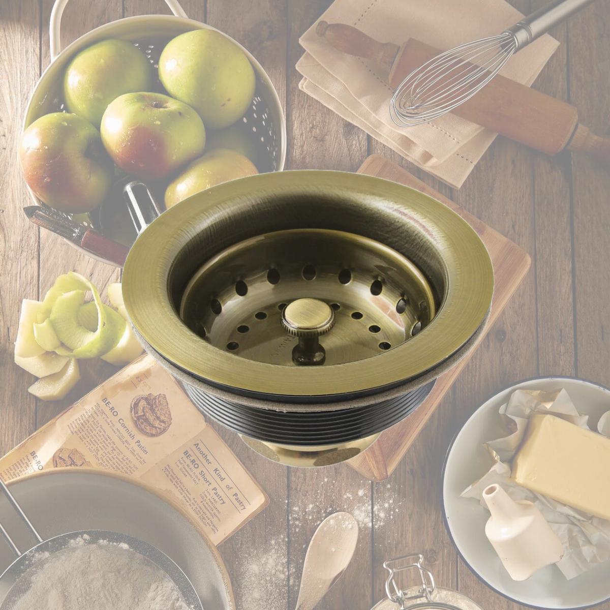 Picture of Kingston Brass K121BAB 3.5 in. Fresno Stainless Steel Kitchen Sink Basket Strainer, Antique Brass
