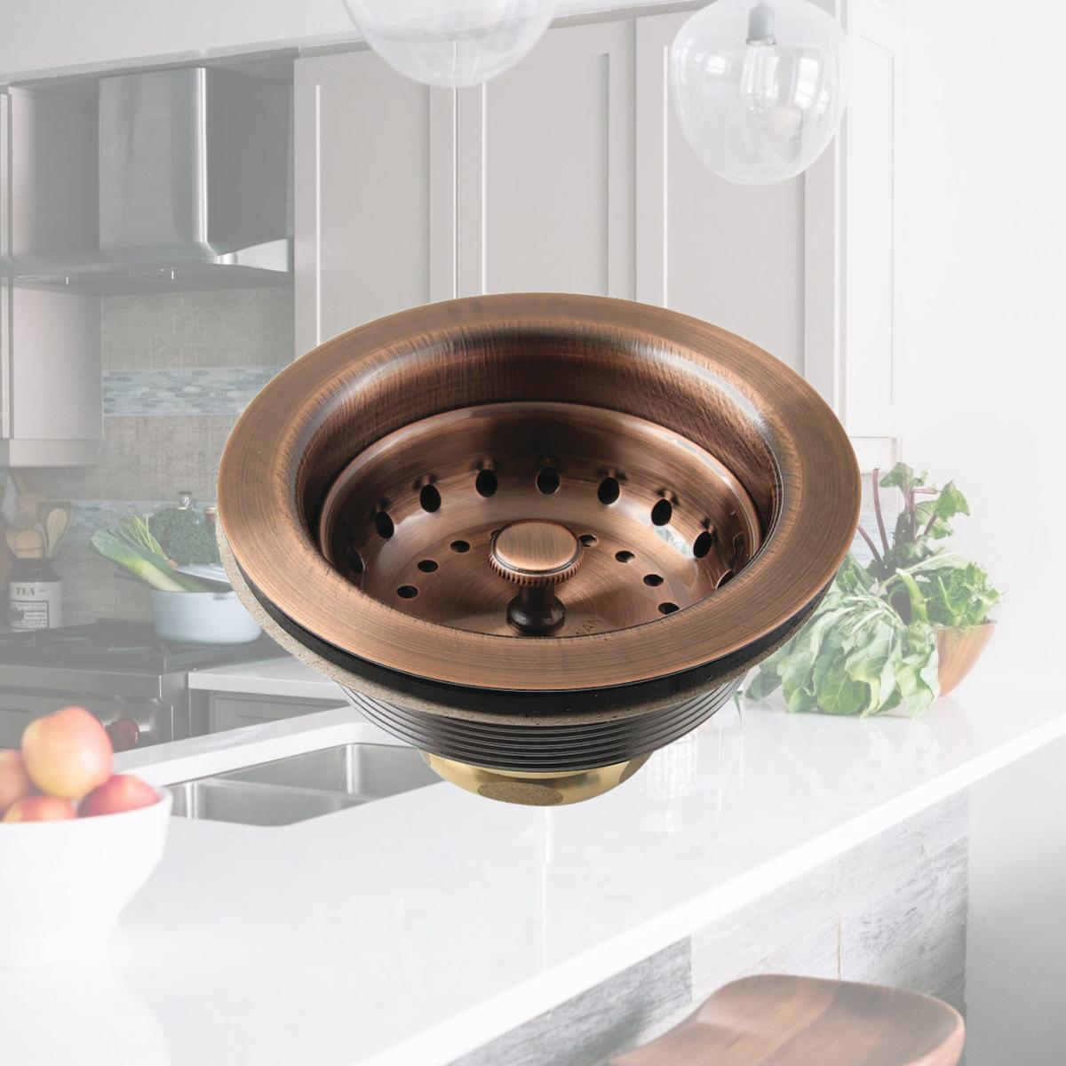 Picture of Kingston Brass K121BAC 3.5 in. Fresno Stainless Steel Kitchen Sink Basket Strainer, Antique Copper