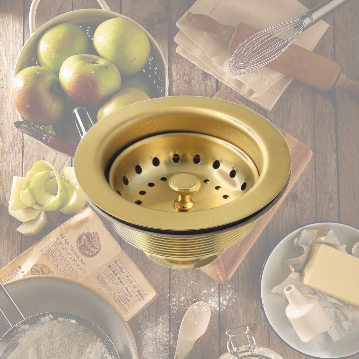 Picture of Kingston Brass K121BBB 3.5 in. Fresno Stainless Steel Kitchen Sink Basket Strainer, Brushed Brass