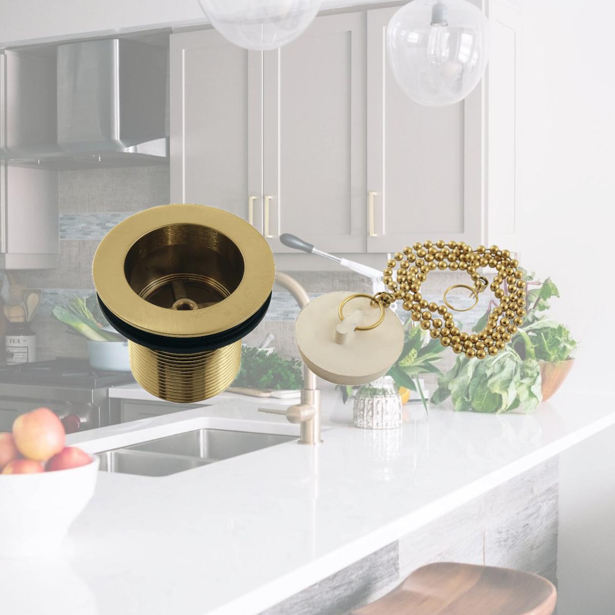 Picture of Kingston Brass DSP17SB 1.5 in. Chain & Stopper Tub Drain with 1.75 in. Body Thread, Brushed Brass