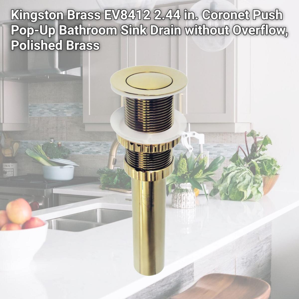 Picture of Kingston Brass EV8412 2.44 in. Coronet Push Pop-Up Bathroom Sink Drain without Overflow, Polished Brass