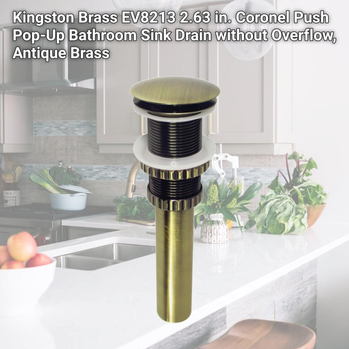 Picture of Kingston Brass EV8213 2.63 in. Coronel Push Pop-Up Bathroom Sink Drain without Overflow, Antique Brass