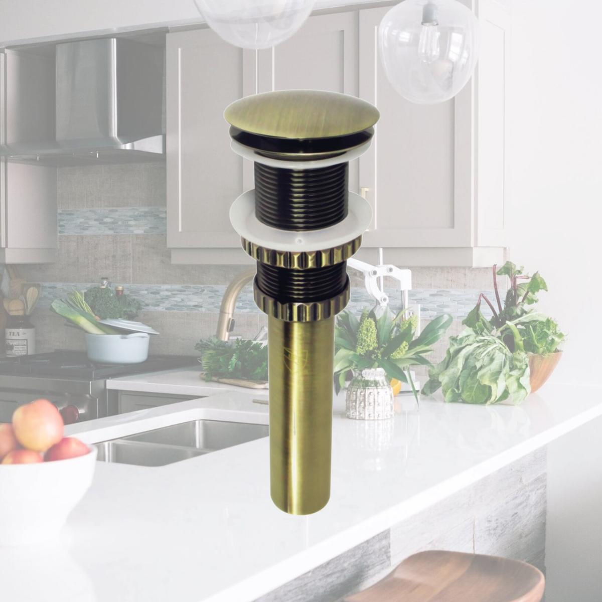Picture of Kingston Brass EV8213 2.63 in. Coronel Push Pop-Up Bathroom Sink Drain without Overflow, Antique Brass