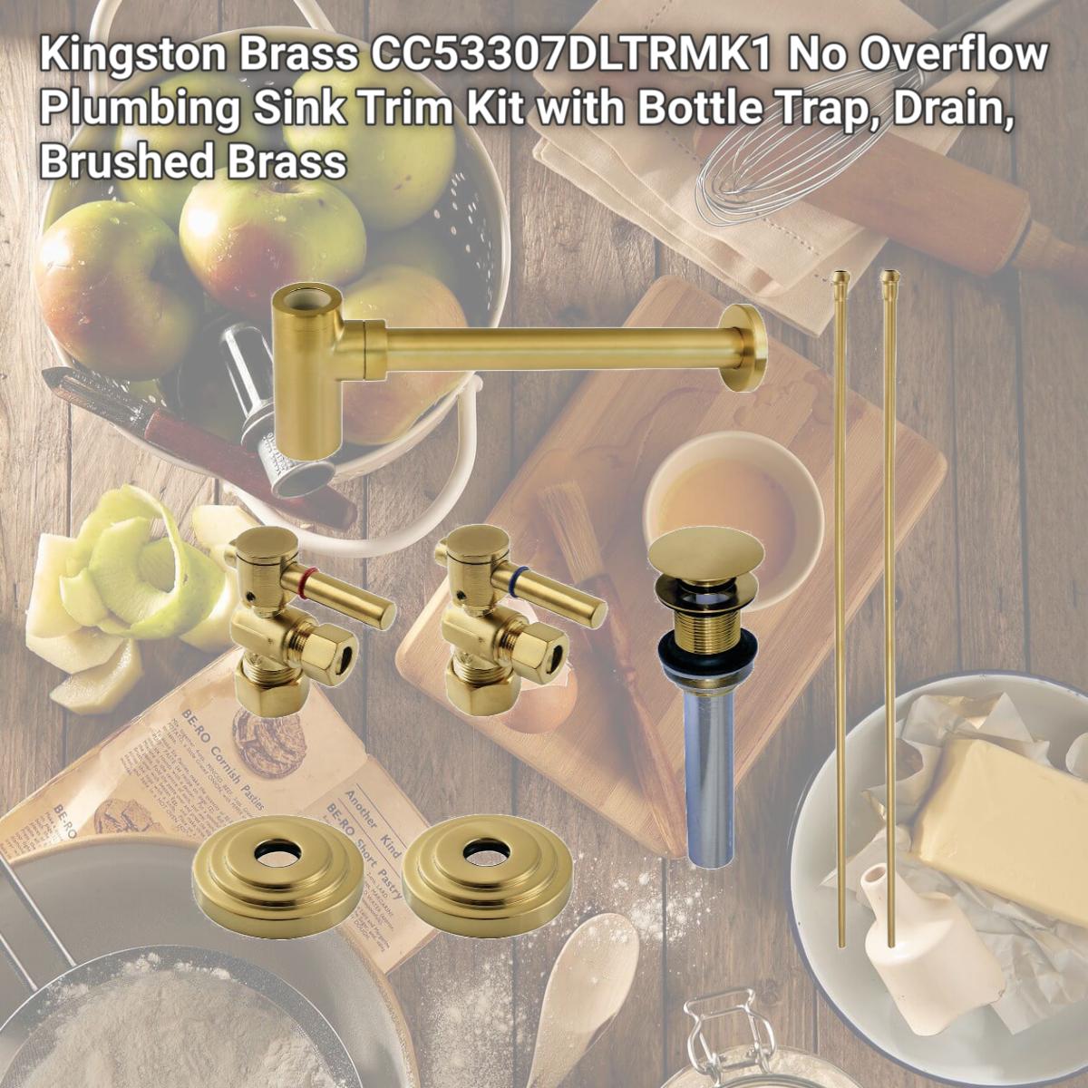 Picture of Kingston Brass CC53307DLTRMK1 No Overflow Plumbing Sink Trim Kit with Bottle Trap, Drain, Brushed Brass