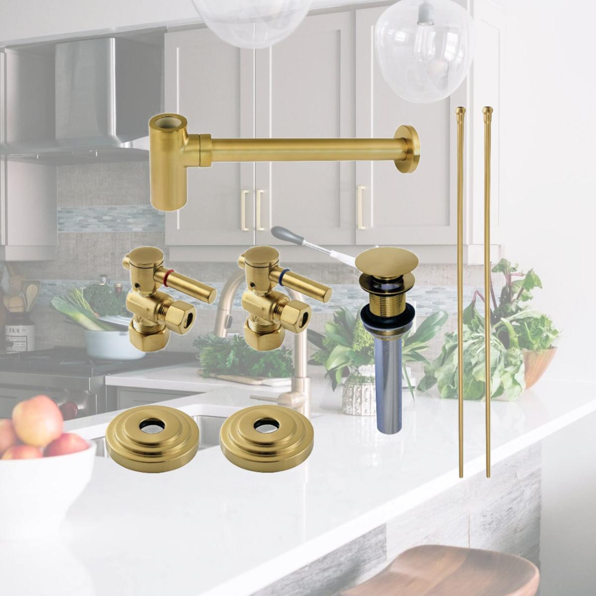 Picture of Kingston Brass CC53307DLTRMK1 No Overflow Plumbing Sink Trim Kit with Bottle Trap, Drain, Brushed Brass