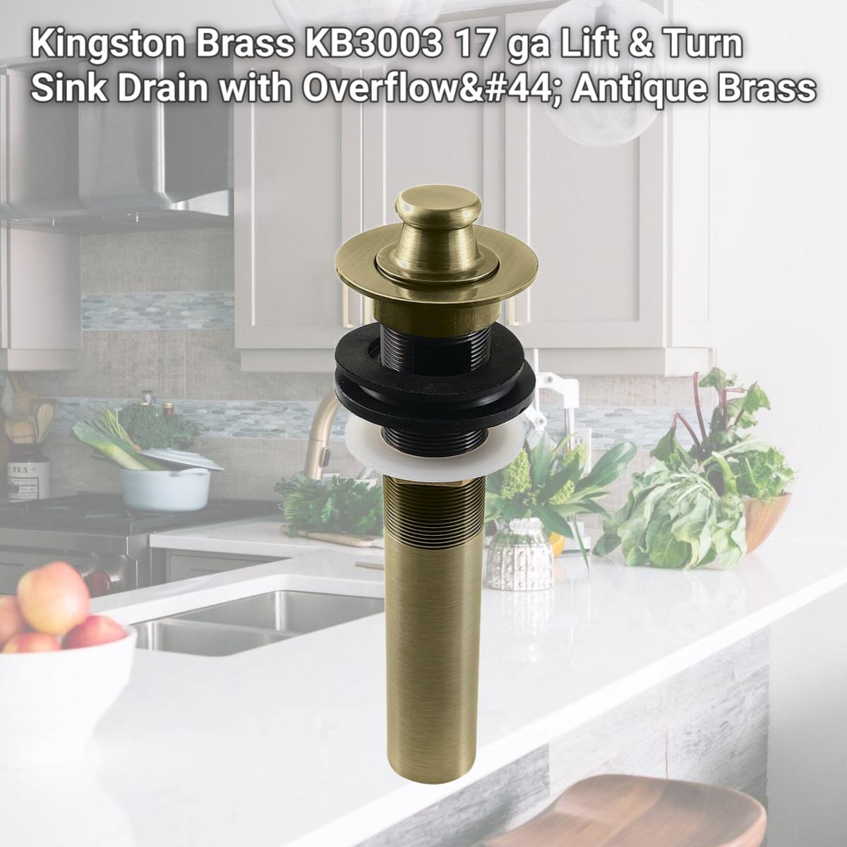 Picture of Kingston Brass KB3003 17 ga Lift & Turn Sink Drain with Overflow, Antique Brass