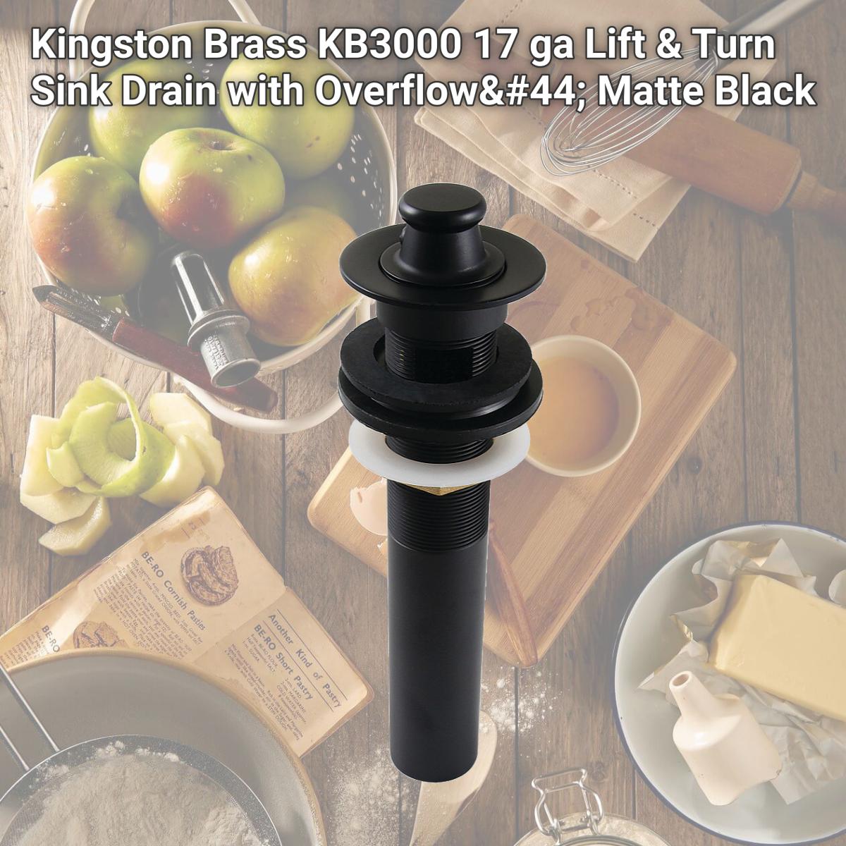 Picture of Kingston Brass KB3000 17 ga Lift & Turn Sink Drain with Overflow, Matte Black