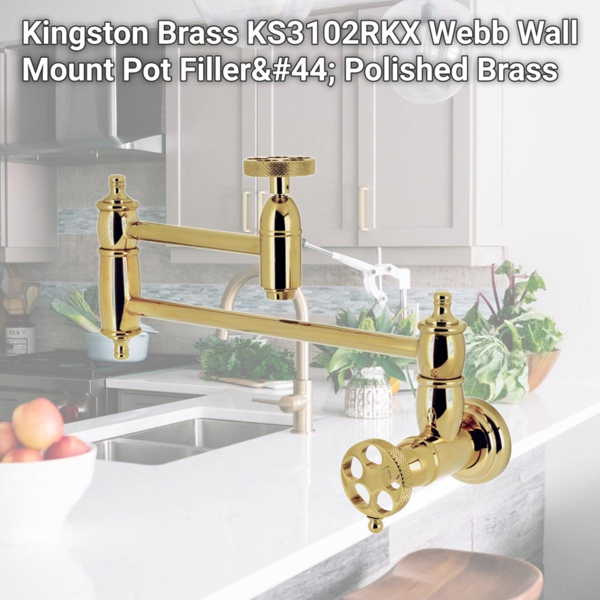 Picture of Kingston Brass KS3102RKX Webb Wall Mount Pot Filler, Polished Brass