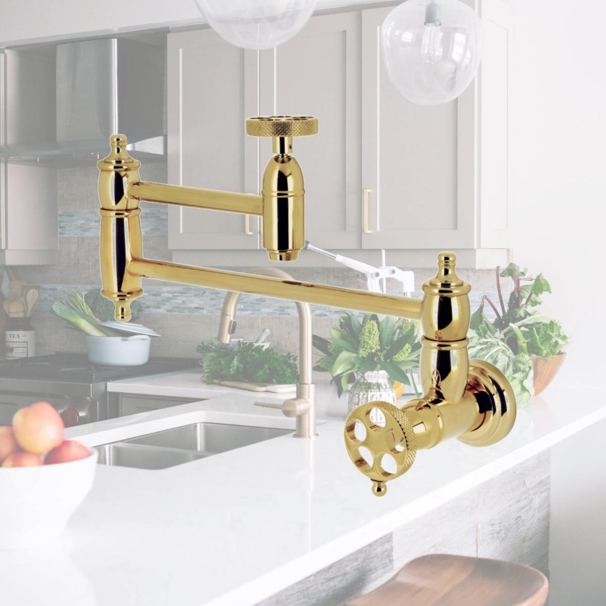Picture of Kingston Brass KS3102RKX Webb Wall Mount Pot Filler, Polished Brass