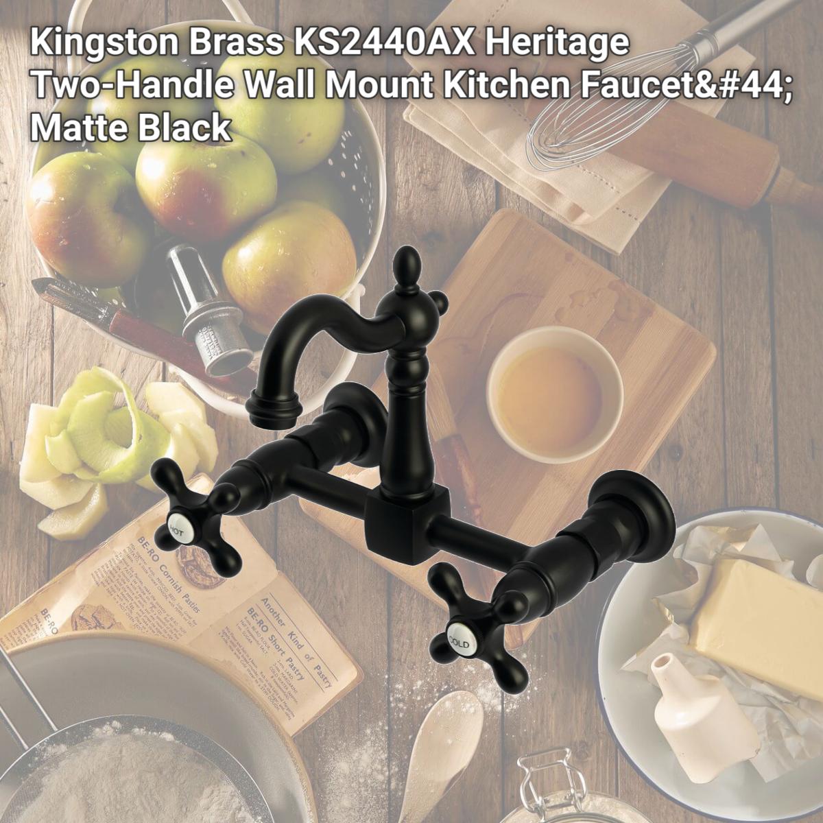 Picture of Kingston Brass KS2440AX Heritage Two-Handle Wall Mount Kitchen Faucet, Matte Black