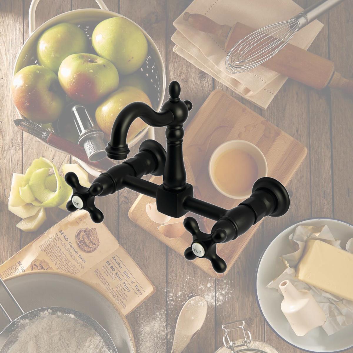 Picture of Kingston Brass KS2440AX Heritage Two-Handle Wall Mount Kitchen Faucet, Matte Black