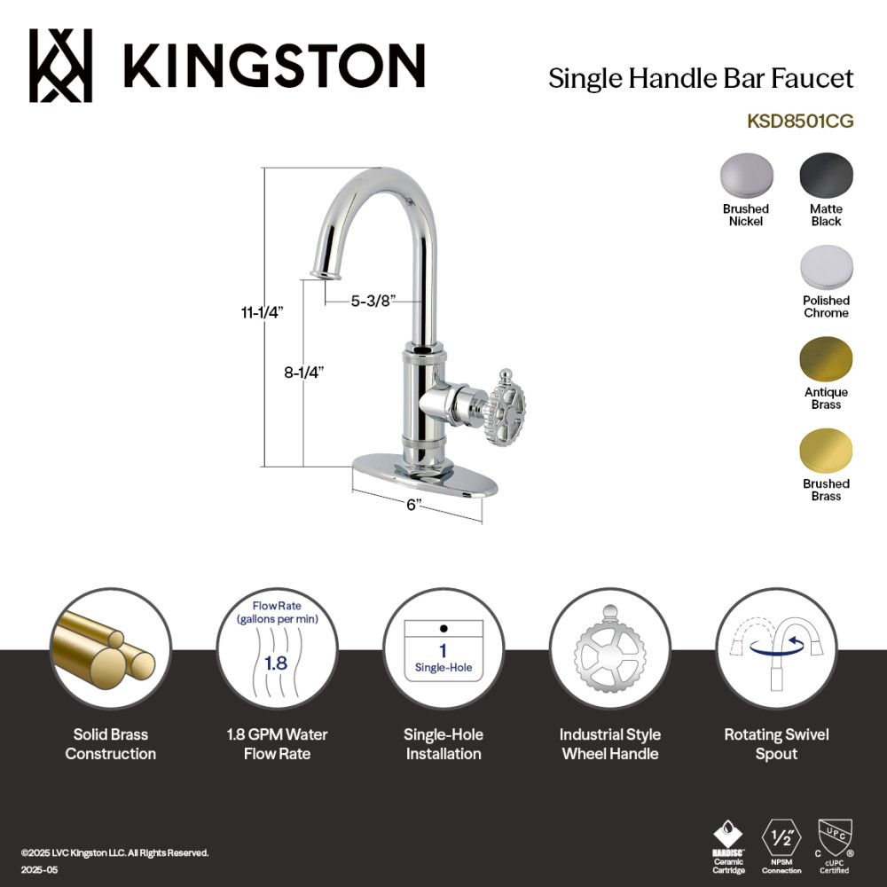 Picture of Kingston Brass KSD8503CG Fuller Single-Handle Bar Faucet - Antique Brass