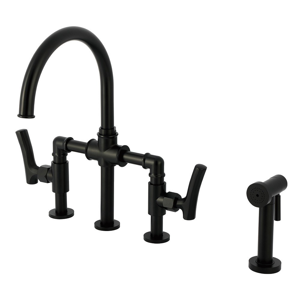 KS2330TKL Hallerbos Bridge Kitchen Faucet with Brass Side Sprayer - Matte Black