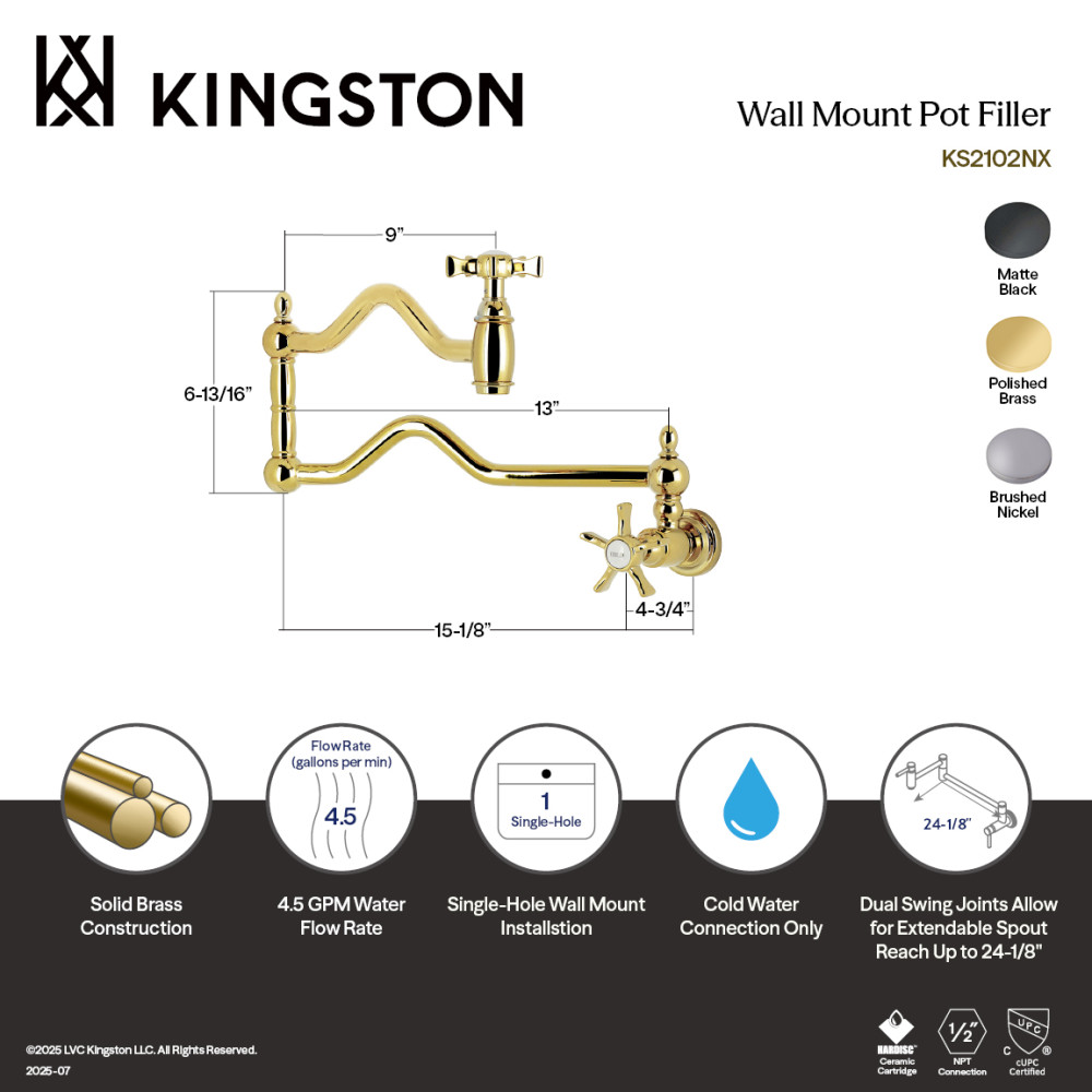 Picture of Kingston Brass KS2100NX Hamilton Wall Mount Pot Filler Faucet, Matte Black