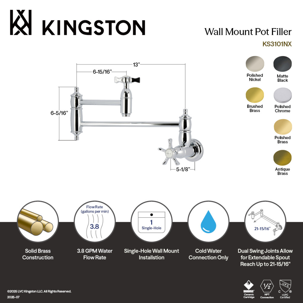 Picture of Kingston Brass KS3103NX Hamilton Wall Mount Pot Filler Faucet - Antique Brass
