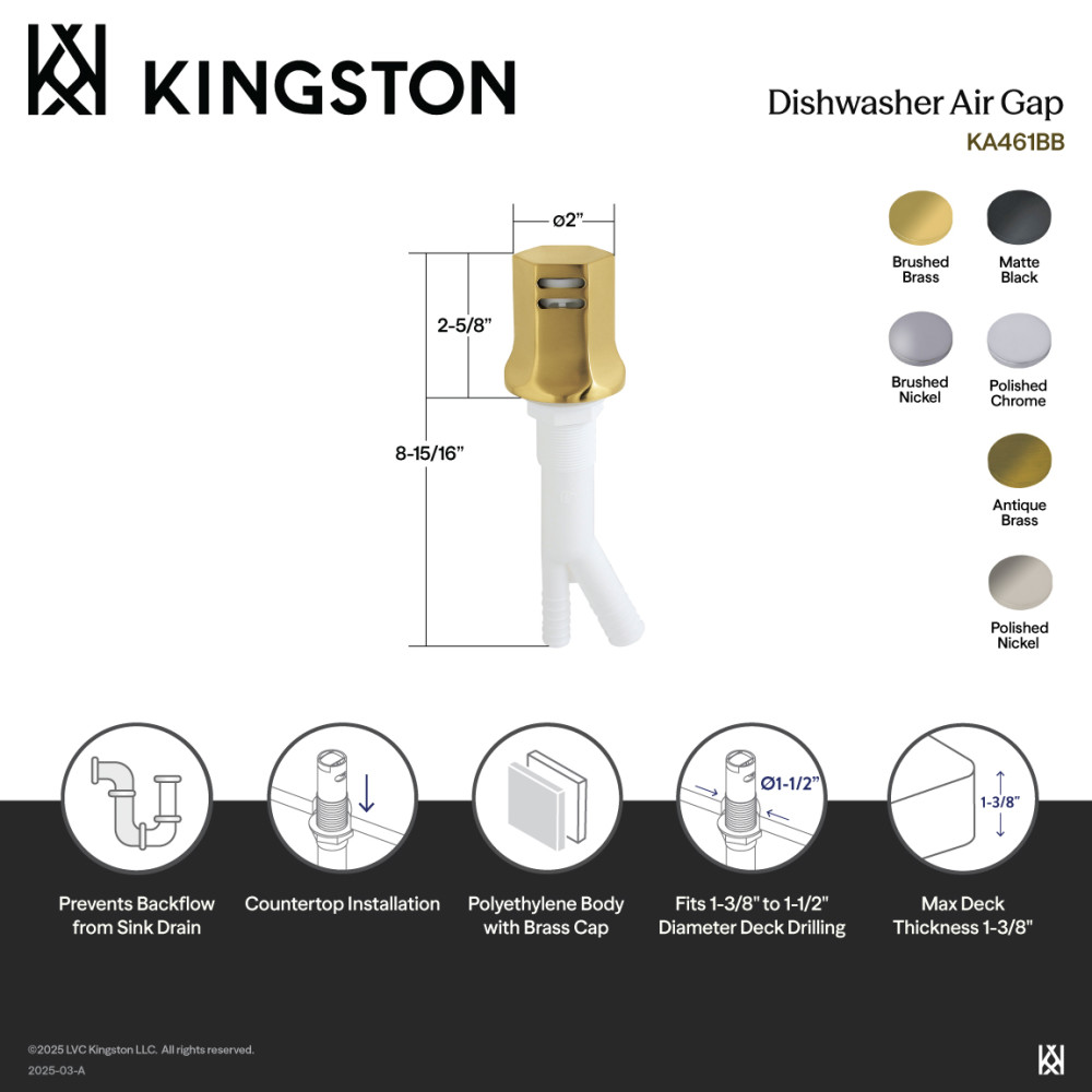 Picture of Kingston Brass KA461MB Metropolitan Dishwasher Air Gap - Matte Black