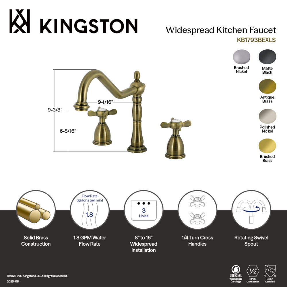 Picture of Kingston Brass KB1790BEXLS Essex Double-Handle Widespread Kitchen Faucet - Matte Black