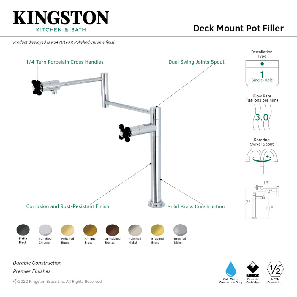 Picture of Kingston Brass KS4707PKX Duchess Deck Mount Pot Filler Faucet - Brushed Brass