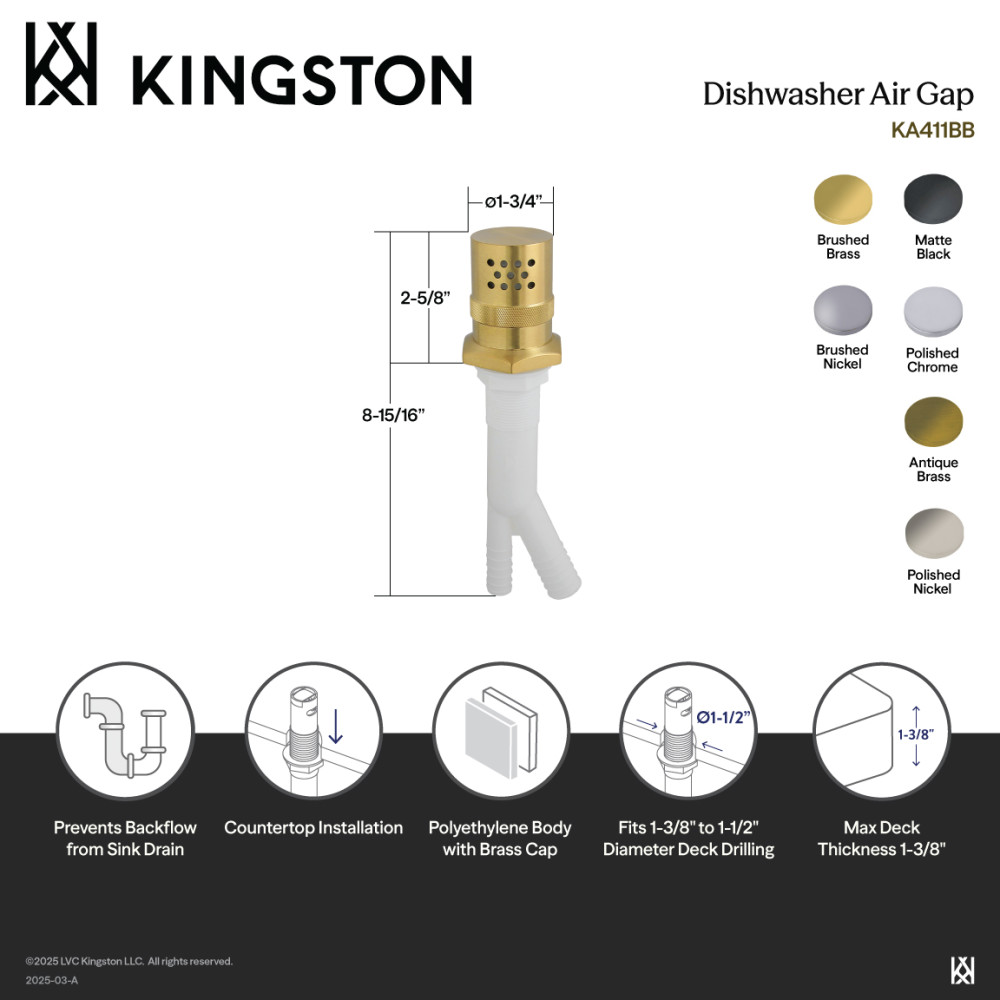 Picture of Kingston Brass KA411BN Trimscape Dishwasher Air Gap - Brushed Nickel