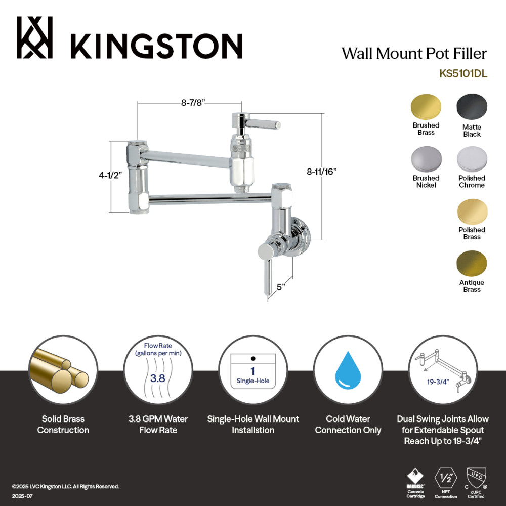 Picture of Kingston Brass KS5102DL Concord Wall Mount Pot Filler Faucet - Polished Brass