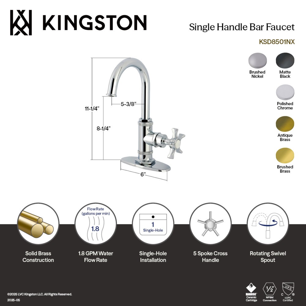 Picture of Kingston Brass KSD8503NX Hamilton Single-Handle Bar Faucet - Antique Brass