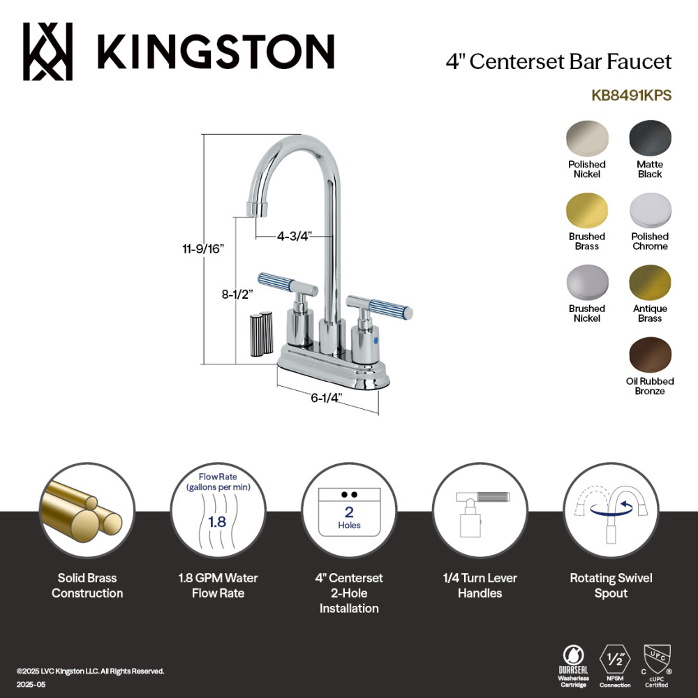 Picture of Kingston Brass KB8495KPS Verona Double-Handle 4 in. Center Set Bar Faucet - Oil Rubbed Bronze