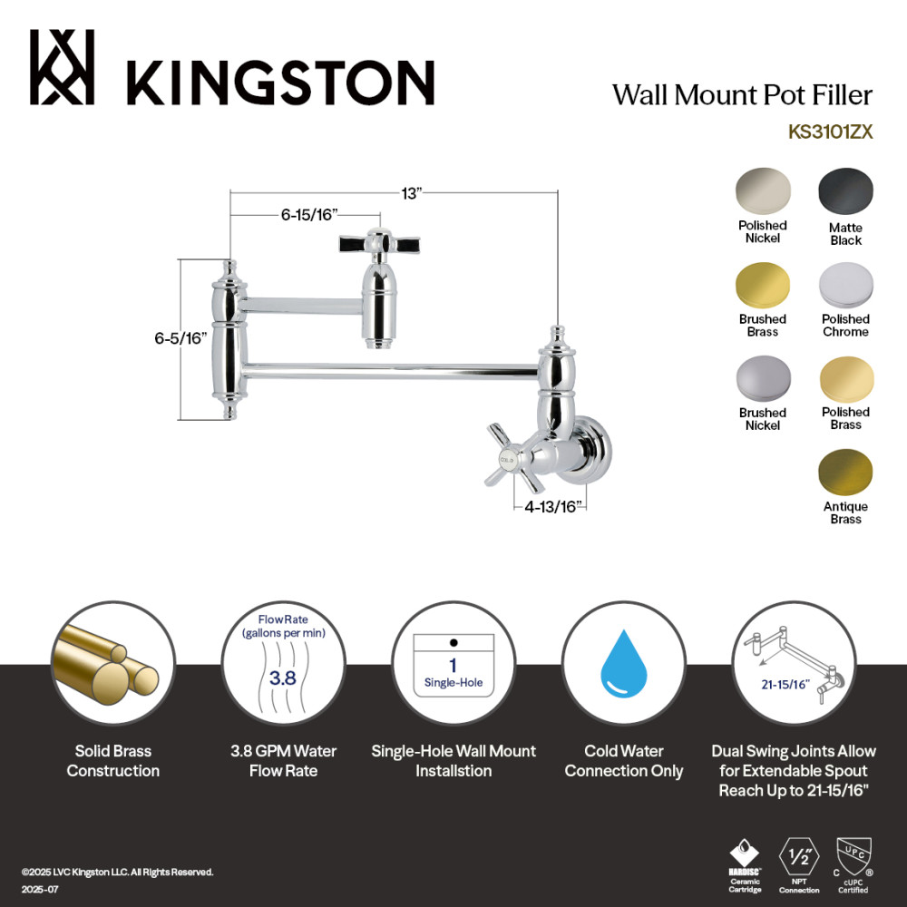 Picture of Kingston Brass KS3103ZX Millennium Wall Mount Pot Filler Faucet - Antique Brass