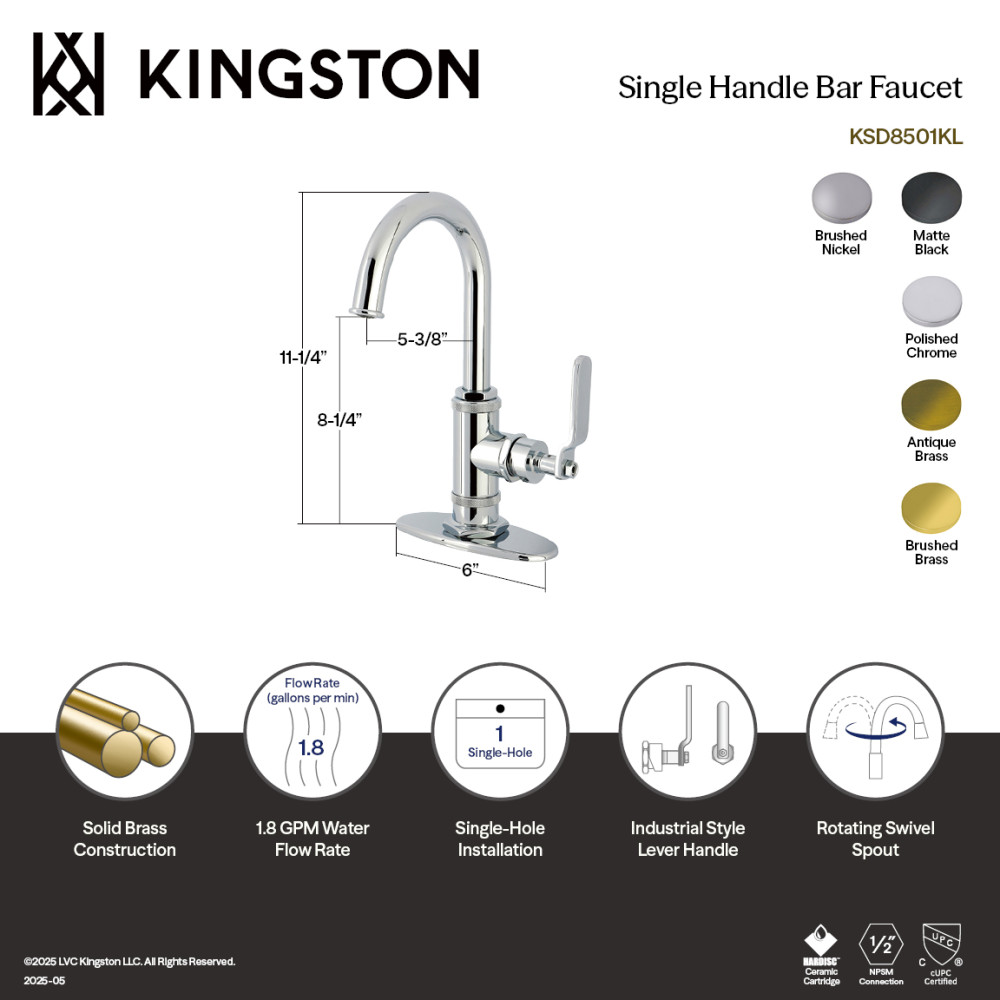 Picture of Kingston Brass KSD8503KL Whitaker Single-Handle Bar Faucet - Antique Brass