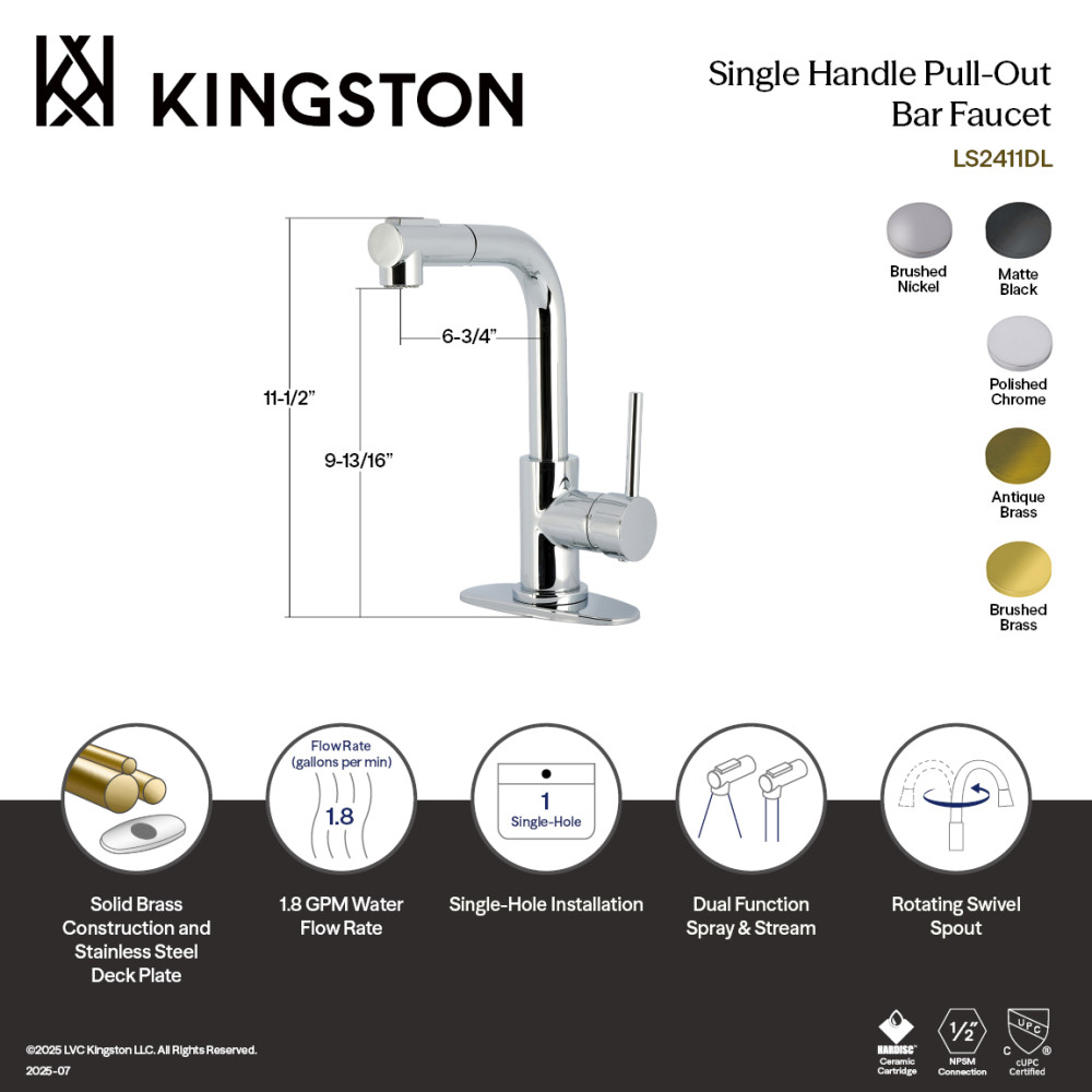 Picture of Kingston Brass LS241DLAB Concord Single-Handle Pull-Out Bar Faucet - Antique Brass