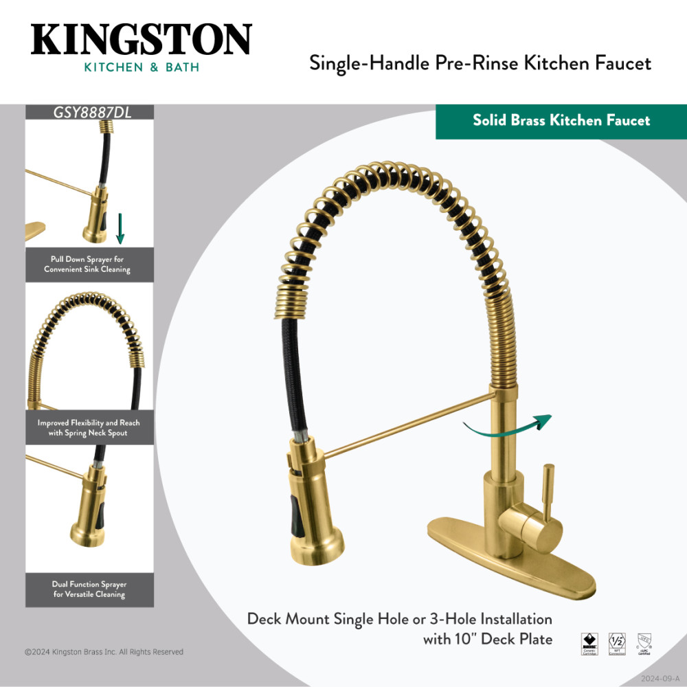 Picture of Kingston Brass GSY8880DL Gourmetier Concord Single-Handle Deck-Mount Pre-Rinse Kitchen Faucet - Matte Black