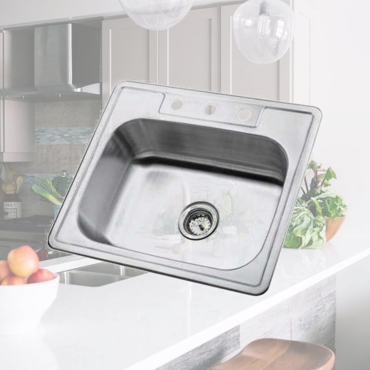 Picture of Kingston Brass GKTS2520 Gourmetier GKTS2520 Self-Rimming Single Bowl Kitchen Sink  Brushed Nickel