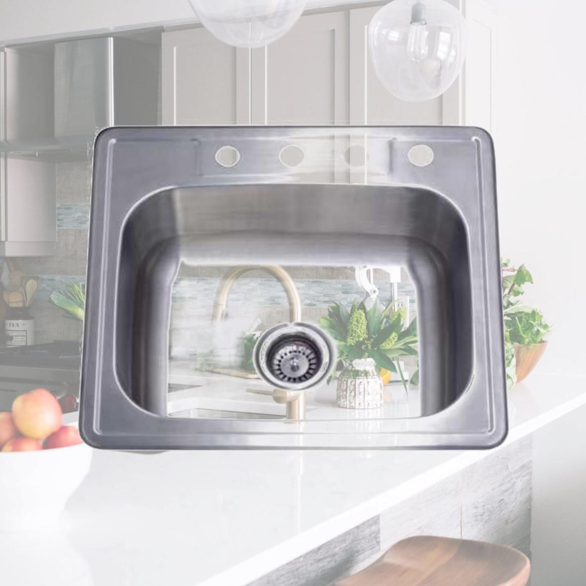 Picture of Kingston Brass GKTS2522 Gourmetier GKTS2522 Self-Rimming Single Bowl Kitchen Sink  Brushed Nickel