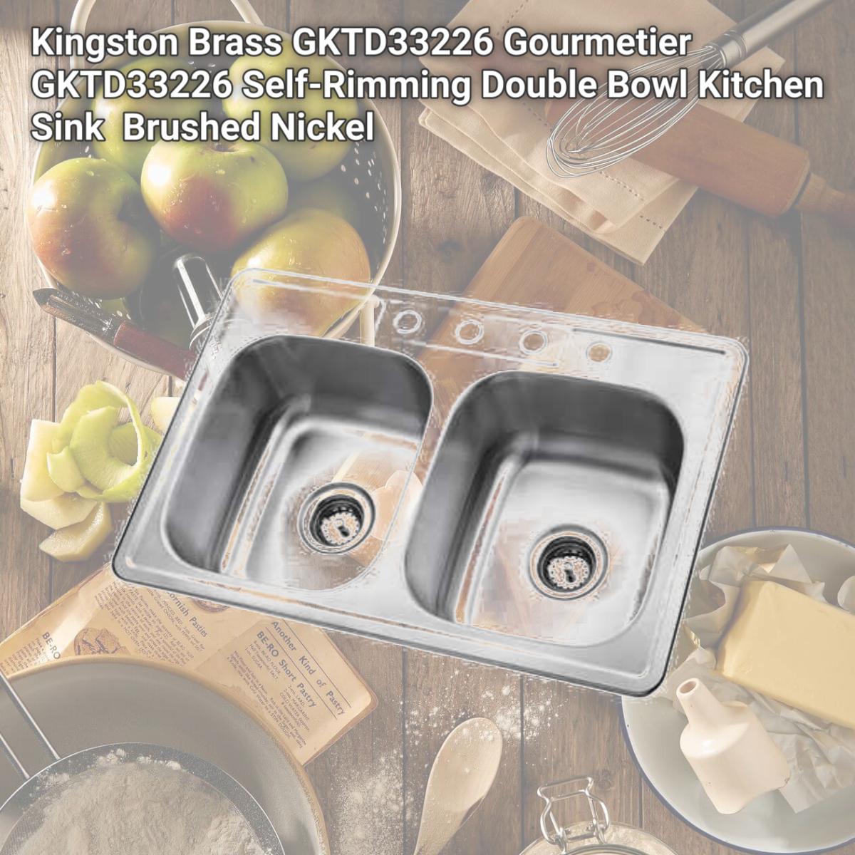 Picture of Kingston Brass GKTD33226 Gourmetier GKTD33226 Self-Rimming Double Bowl Kitchen Sink  Brushed Nickel