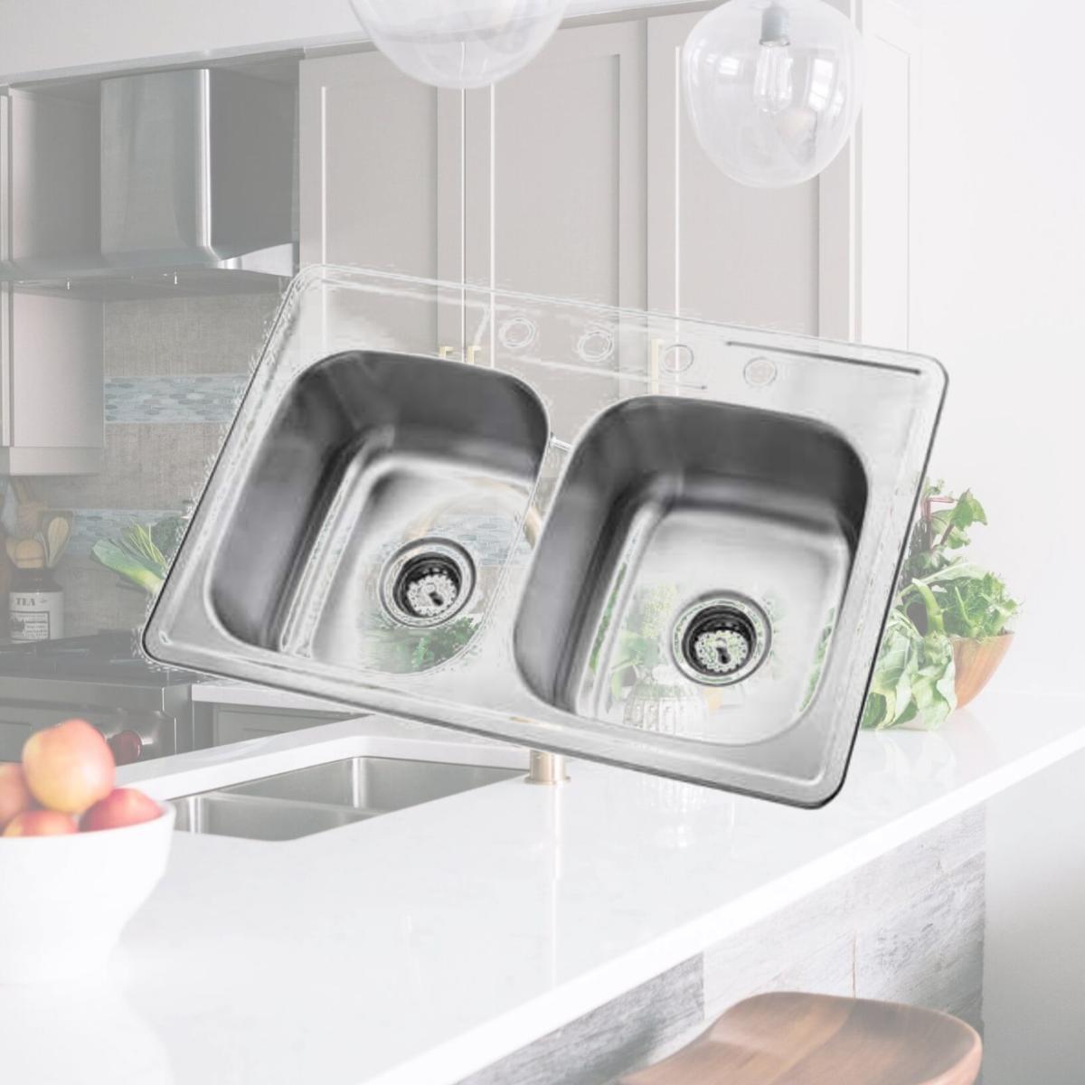 Picture of Kingston Brass GKTD33226 Gourmetier GKTD33226 Self-Rimming Double Bowl Kitchen Sink  Brushed Nickel