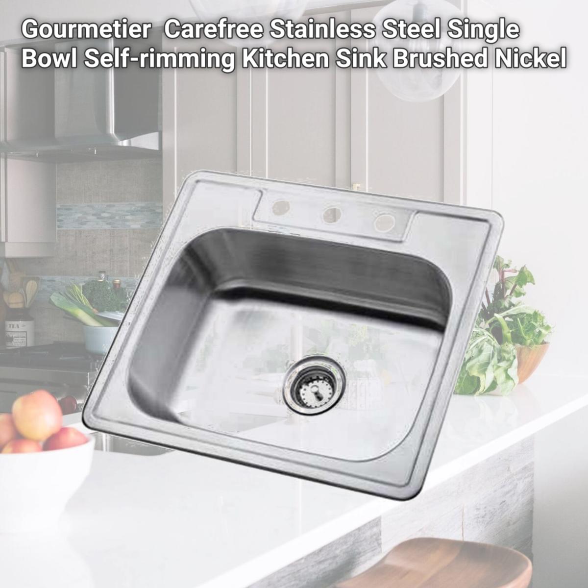 Picture of Kingston Brass K25228BN Gourmetier K25228BN Carefree Stainless Steel Single Bowl Self-rimming Kitchen Sink  Brushed Nickel