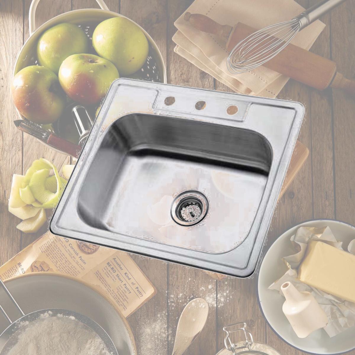 Picture of Kingston Brass K25228BN Gourmetier K25228BN Carefree Stainless Steel Single Bowl Self-rimming Kitchen Sink  Brushed Nickel