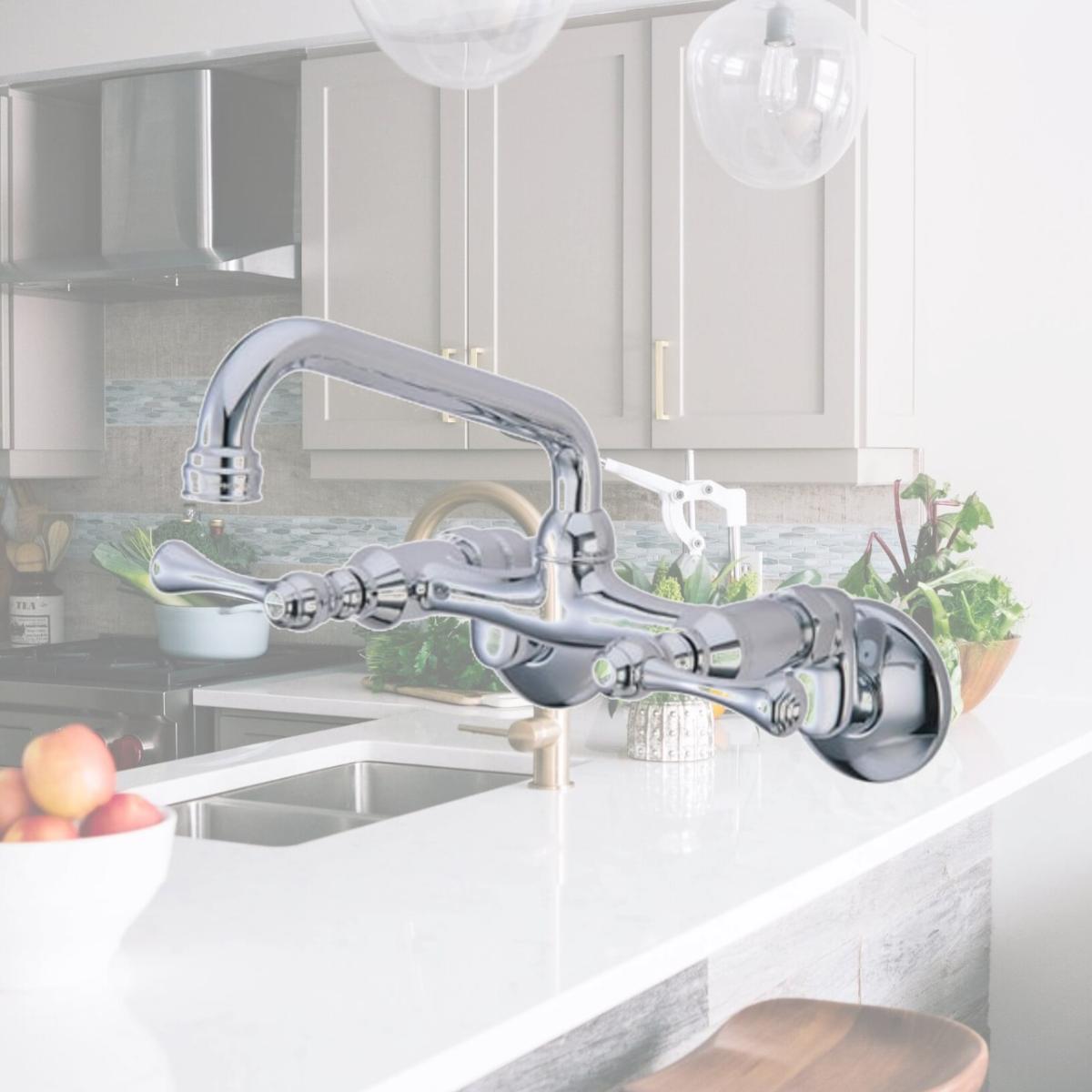 Picture of Kingston Brass KS313C Twin Handle Wall Mount Kitchen Faucet